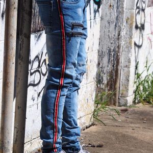 Blue Denim with Red Stripes