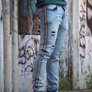 Blue Denim with Yellow Stripes