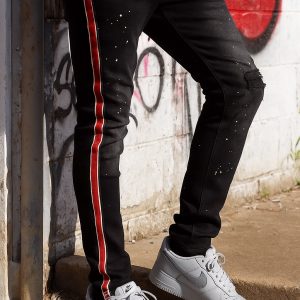 Black Denim with Red Stripes