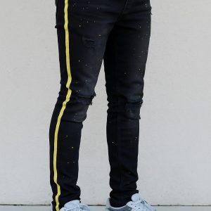 Black Denim with Yellow Stripes