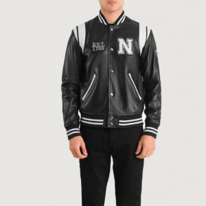 Liberte New York Black Leather Varsity Jacket