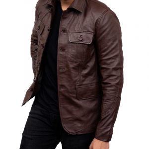 Classic Brown Leather Field Jacket