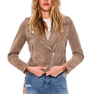 Womens Classic Tan Suede Moto Jacket