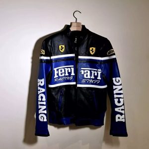 Ferrari Blue Racing Stuff Leather Jacket